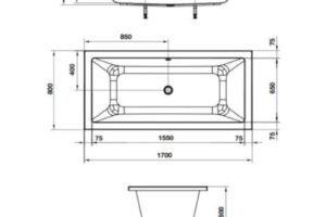 Kích thước bồn tắm âm hình vuông Nagoya 1700 Hafele 588.79.602