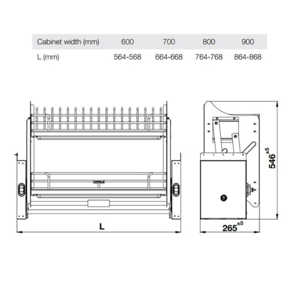 Kích thước giá bát nâng hạ Hafele Oria 504.71.075 900mm