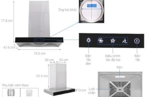 Kích thước máy hút mùi âm tủ Junger HRJ-75