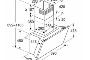 Kích thước máy hút mùi áp tường Bosch DWK91LT60 Serie 8