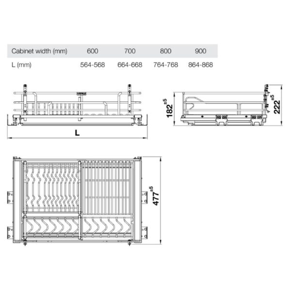 Kích thước giá bát đĩa Inox 304 Hafele Kason 549.04.044 600mm