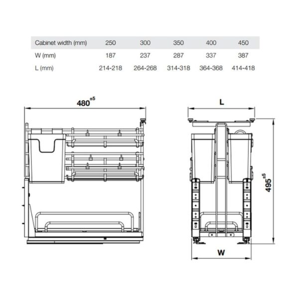 Kích thước giá dao thớt Inox 304 Hafele Omero 547.11.004 350mm