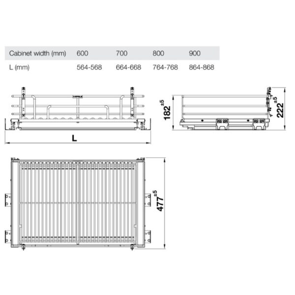 Kích thước giá xoong nồi Inox 304 Hafele Kason 549.04.056 800mm