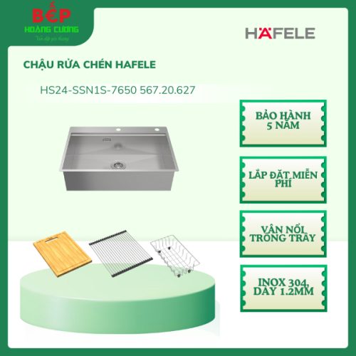 Hafele 567.20.627 Chậu Rửa Chén Inox HS24-SSN1S-7650 – Bề mặt vân nổi chống trầy – Hàng chính hãng