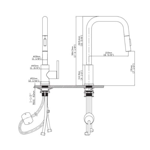 Vòi rửa bát dây rút thế hệ mới Kluger LEO Series KLF0011C Xoay 360 độ, điều chỉnh nóng/lạnh 17 Ảnh 2D Kluger KLF0011C có dây rút