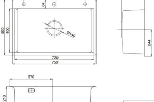 Kích thước chậu rửa bát 1 hố Kluger KF8121S-S75