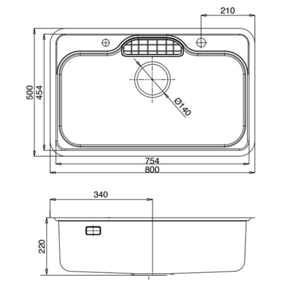 Kích thước chậu rửa bát 1 hố Kluger KW8151FB-S80