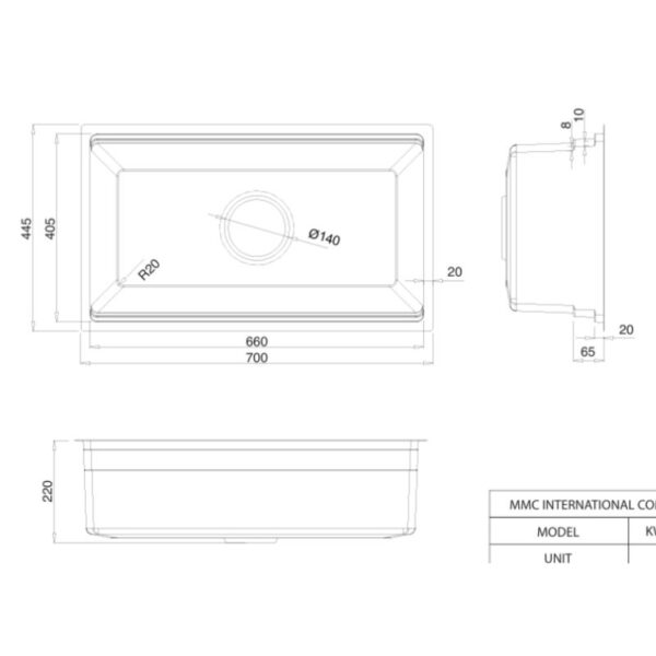 Kích thước chậu rửa bát 1 hố Kluger KWU8161FS-S70