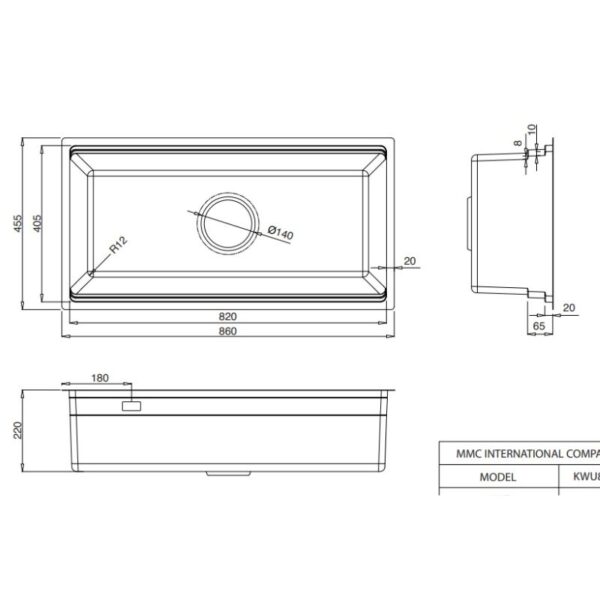 Kích thước chậu rửa bát 1 hố Kluger KWU8161FS-S86