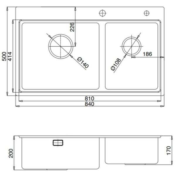 Kích thước chậu rửa bát 2 hố Kluger KW8211S-S84