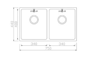 Kích thước chậu rửa bát inox 2 hố Konox Cube 7544DU