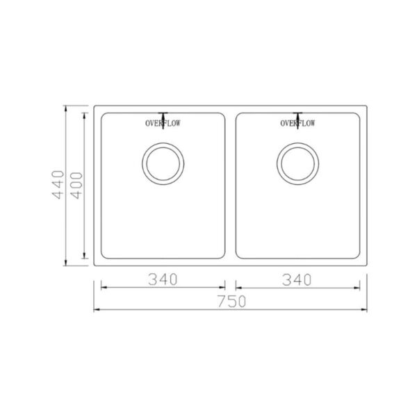 Kích thước chậu rửa bát inox 2 hố Konox Cube 7544DU