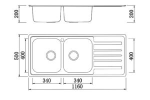 Kích thước chậu rửa bát Konox European Artusi KS11650 1D bàn phải