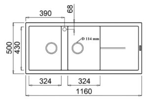 Kích thước chậu rửa bát Konox Granite Livello Smart 1160 Grey