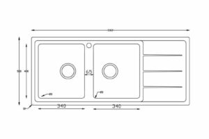 Kích thước chậu rửa bát Konox Turkey Beta 1160 Bàn Phải