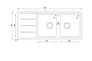 Kích thước chậu rửa bát Konox Turkey Beta 1160 Bàn Trái