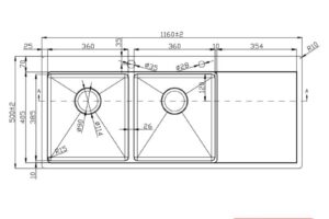 Kích thước chậu rửa bát Konox Workstation – Topmount KN11650TD Bàn phải