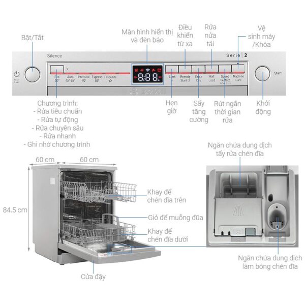 Kích thước máy rửa bát độc lập Bosch SMS2ITI41G