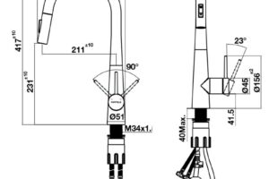 Kích thước vòi rửa bát nóng lạnh Hafele HT24-SH1P417 570.85.041 có dây rút