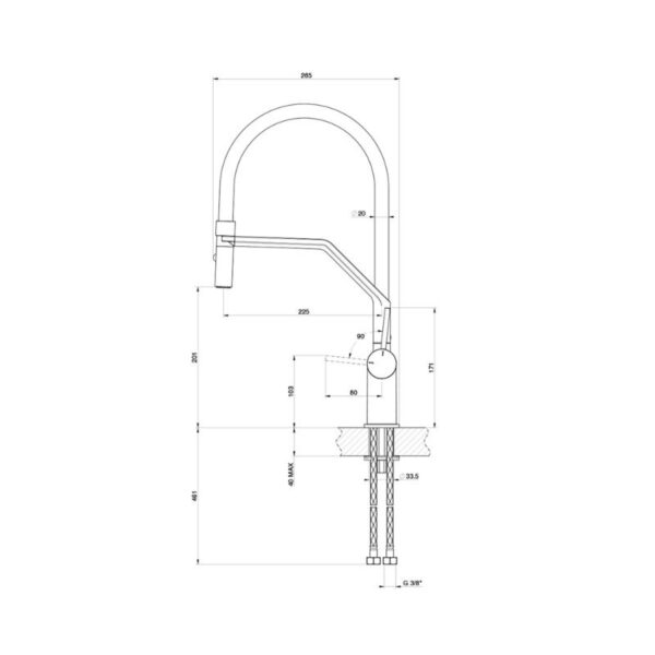 Kích thước vòi rửa bát nóng lạnh Konox Resta Chrome có dây rút