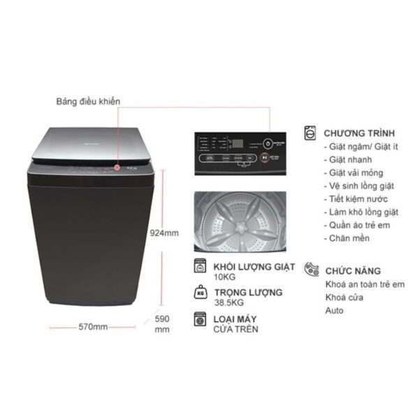 Thông số máy giặt Sharp 10kg ES-Y100HV-S cửa trên