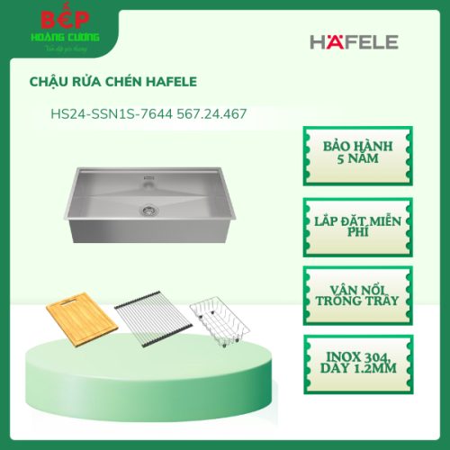 Hafele 567.24.467 Chậu Rửa Chén Inox HS24-SSN1S-7644 - Bề mặt vân nổi chống trầy – Hàng chính hãng