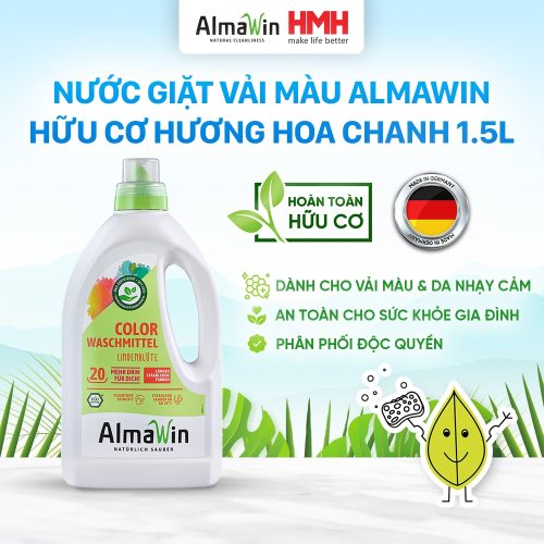 Almawin Nước Giặt Vải Màu Hữu Cơ – Hương Hoa Chanh 1.5L – Giữ Màu, Làm Sạch – An Toàn Cho Da