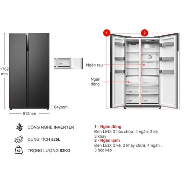 Chi tiết tủ lạnh 2 cánh side by side 525 lít Hitachi HRSN9552DDXVN