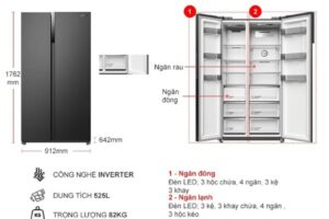 Chi tiết tủ lạnh 2 cánh side by side 525 lít Hitachi HRSN9552DWDXVN