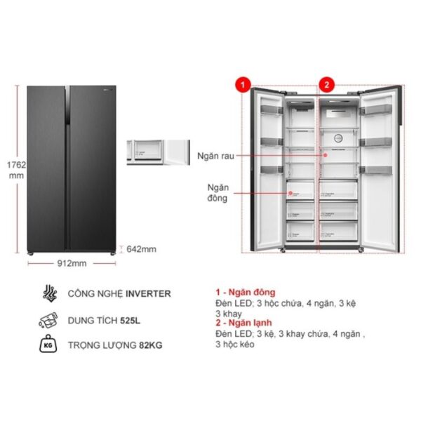 Chi tiết tủ lạnh 2 cánh side by side 525 lít Hitachi HRSN9552DWDXVN