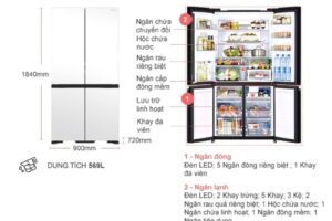 Chi tiết tủ lạnh 4 cánh 569 lít Hitachi WB640VGV0X MGW
