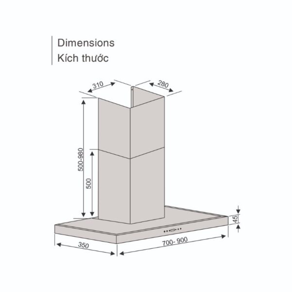 Kích thước máy hút mùi Lorca TA 6007TM-90