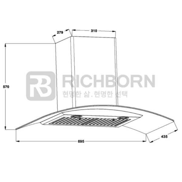 Kích thước máy hút mùi áp tường Richborn RHA70GFGS