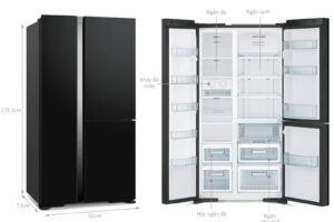Kích thước tủ lạnh 3 cánh side by side 590 lít Hitachi M800PGV0 GBK