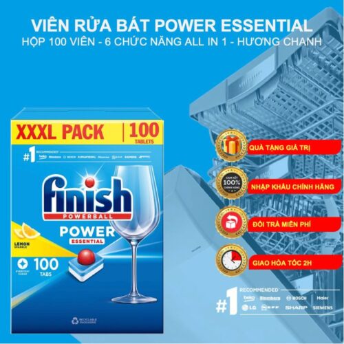 Finish Power All in One 100 viên – Viên rửa chén máy – Hòa tan nhanh – Sạch bóng không cặn 9 Chức năng viên rửa bát Finish Power All In One 100 viên