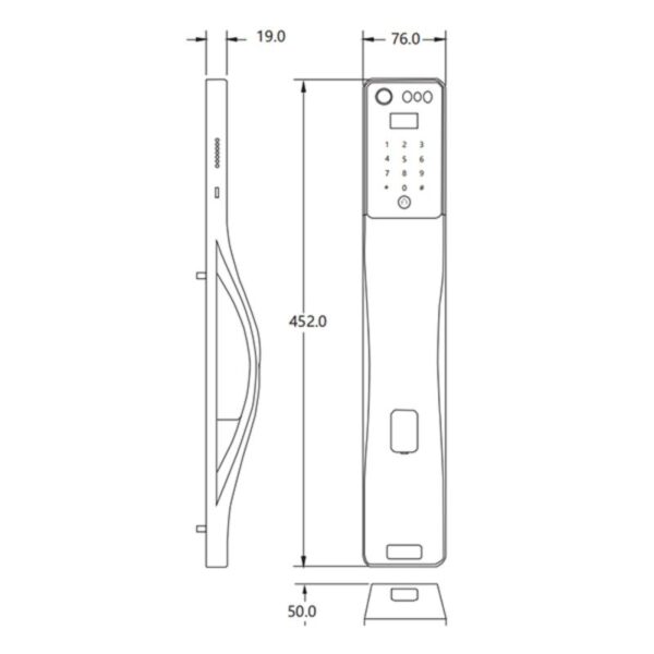 Kích thước khóa điện tử Hyundai HY-SLA807F Black