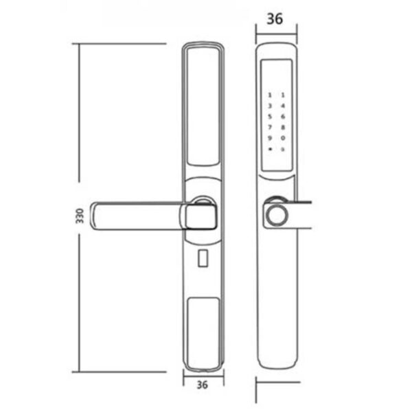 Kích thước khóa điện tử Hyundai HY-SLS003 Black