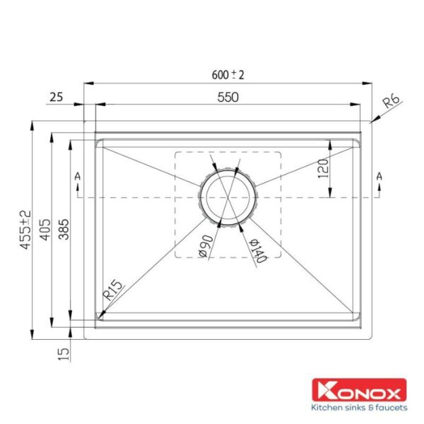 Kích thước chậu rửa bát Konox KN6046SU