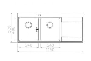 Kích thước chậu rửa bát Konox Unico 11652