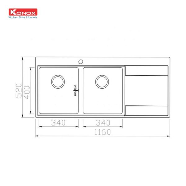 Kích thước chậu rửa bát Konox Unico 11652