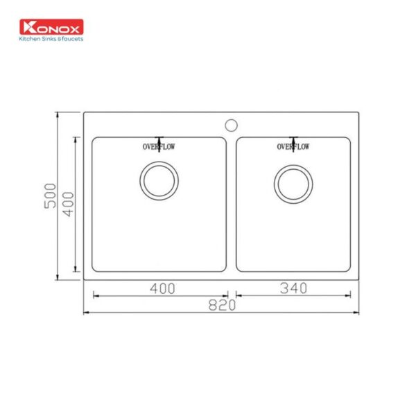 Kích thước chậu rửa bát Konox Unico 8250