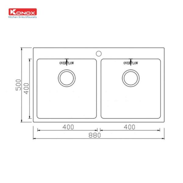 Kích thước chậu rửa bát Konox Unico 8850