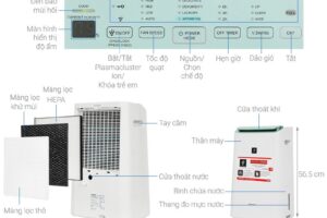 Kích thước máy lọc không khí và hút ẩm Sharp DW-E16FA-W