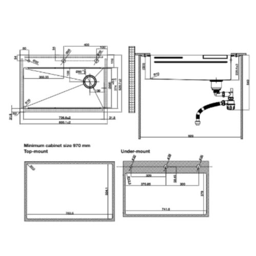 Chậu Rửa Chén Bát Inox Hafele 567.24.489 WF R10 HS25-SSN1S-8052 Màu hoàn thiện đen 9 Kích thước chậu rửa bát Hafele WF R10 HS25-SSN1S-8052 567.24.489 Đen