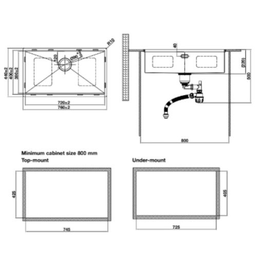 Chậu Rửa Chén Bát Inox Hafele 567.24.486 Chất liệu inox cao cấp hoàn thiện Titan 9 Kích thước chậu rửa bát Hafele WS R10 HS25-SSN1S-7644 567.24.486 Titan