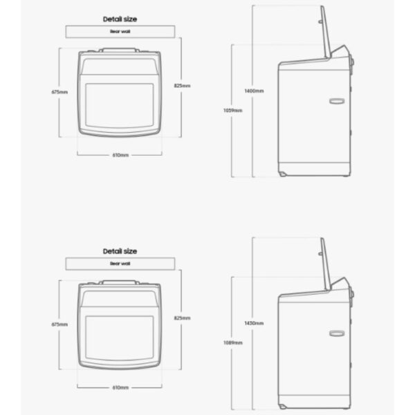 Kich thuoc may giat samsung inverter 14 kg wa14cg5886bdsv