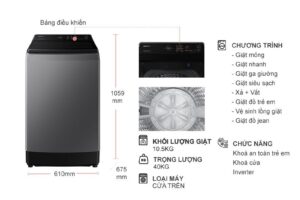 Máy giặt Samsung Inverter 10.5 kg WA10CG5745BDSV cửa trên 5 kich thuoc may giat samsung inverter 10 5 kg wa10cg5745bdsv cua tren