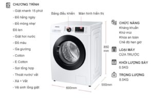kich thuoc may giat samsung inverter 8 5 kg ww85t4040ce sv