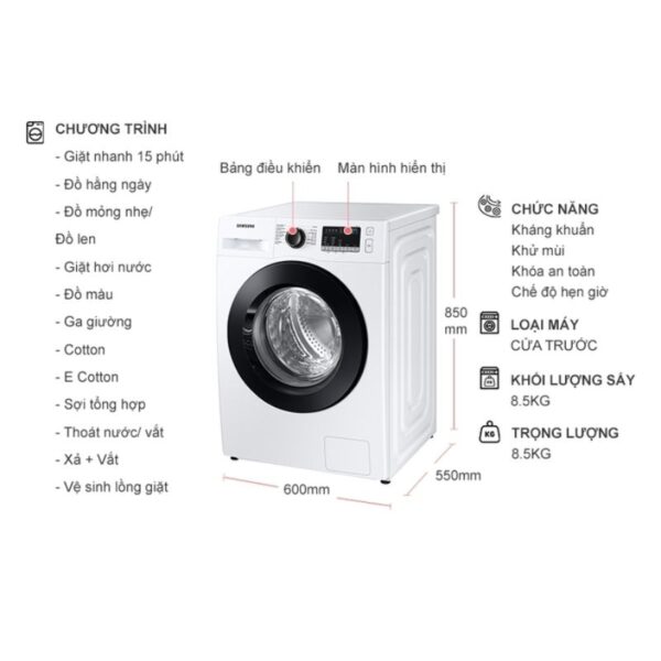 kich thuoc may giat samsung inverter 8 5 kg ww85t4040ce sv