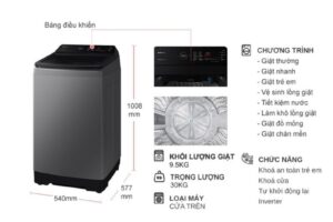 Máy Giặt Samsung Inverter 9.5 kg WA95CG4545BDSV cửa trên 5 kich thuoc may giat samsung inverter 9 5 kg wa95cg4545bdsv cua tren